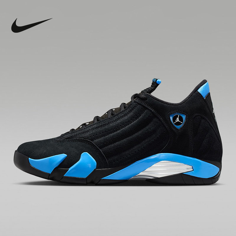 耐克Air Jordan 14 AJ14 黑蓝乔14男子中帮复古篮球鞋 487471-007
