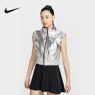 NIKE耐克女子网球马甲秋新款SLAM透气网眼银色运动背心IH1703-095