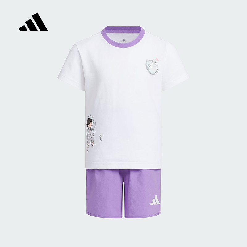 adidas阿迪达斯男女小童棉质套装2025夏太空主题短袖短裤JM7977