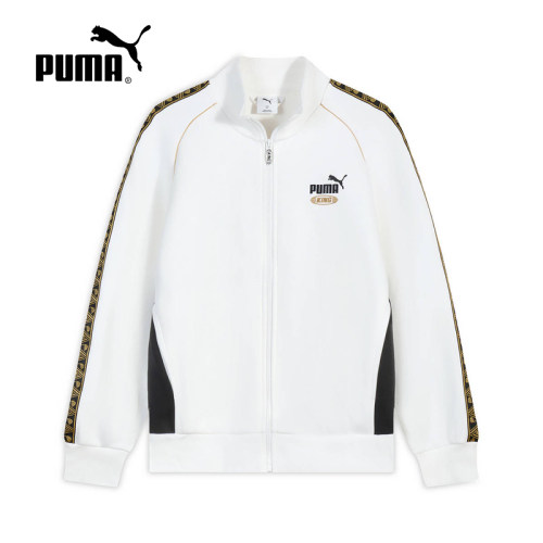 PUMA彪马新款复古宽松白色休闲针织外套男女款运动上衣637076-02