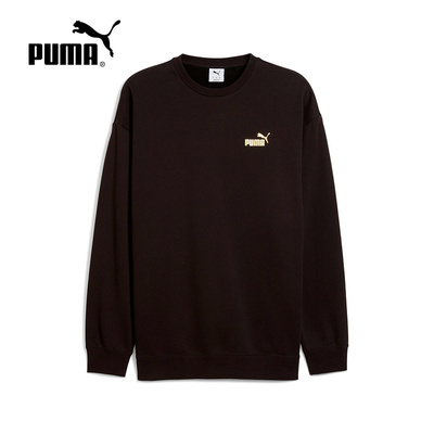 PUMA彪马新款黑色无帽圆领套头衫2025冬男针织卫衣 634675-01