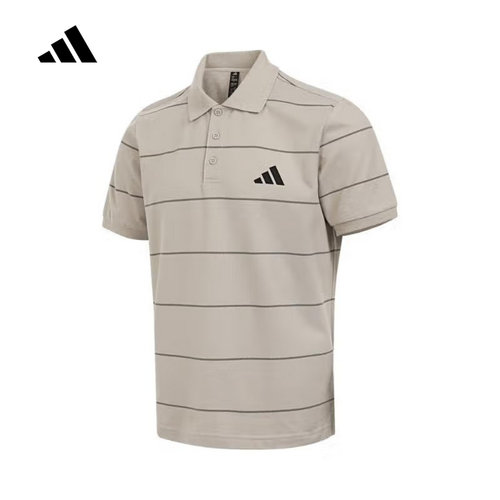 adidas阿迪达斯商务风条纹翻领POLO衫2025春男修身短袖T恤JL6044