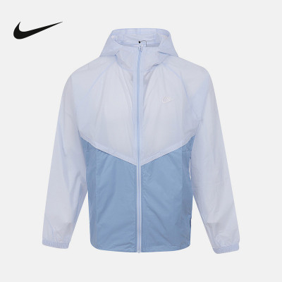 NIKE耐克外套男夏季V字形线条连帽夹克轻薄透气皮肤衣IO9628-407