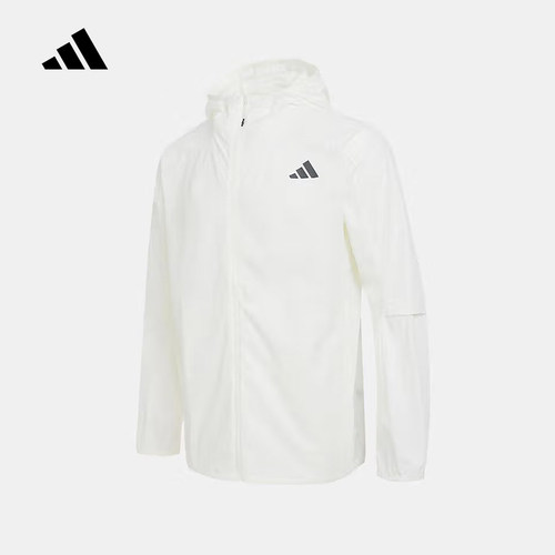 adidas阿迪达斯户外跑步健身服2025秋男白色连帽梭织夹克 KB5159