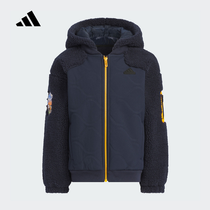 Adidas阿迪达斯童装24冬小童仿羊羔绒运动休闲连帽夹克外套JJ4952