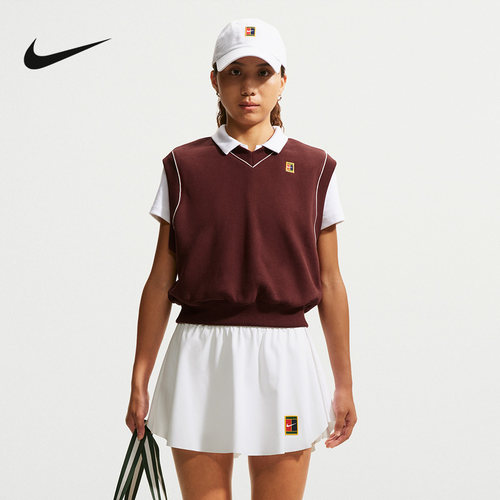 NIKE耐克女子抓绒网球背心秋新款宽松休闲复古针织上衣IM9417-658