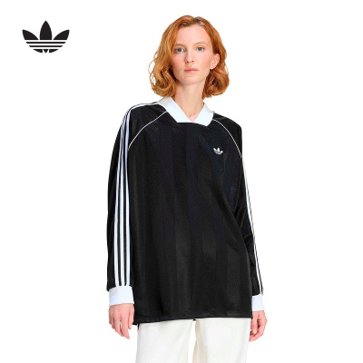 adidas阿迪达斯三叶草提花亲肤宽松球衣T恤26春女长袖上衣 KD2897