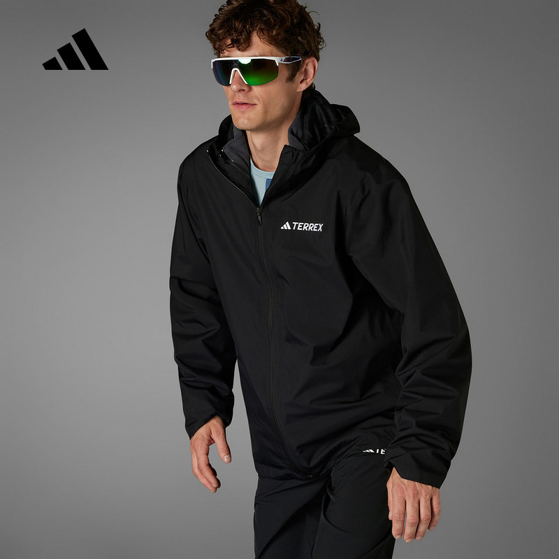 adidas阿迪达斯户外防风训练服2025春男TERREX黑色梭织夹克JM8692