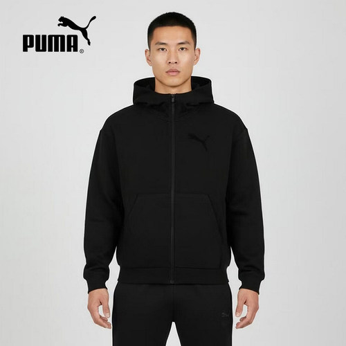 PUMA彪马全拉链开衫连帽夹克2026春男健身跑步针织外套 637444-01