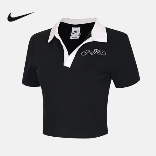 NIKE耐克女子短袖翻领POLO衫夏季运动休闲短款运动T恤 IR7565-010