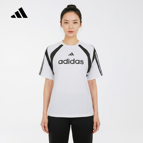 adidas阿迪达斯2026秋女复古撞色足球风运动休闲短袖T恤 KF4836