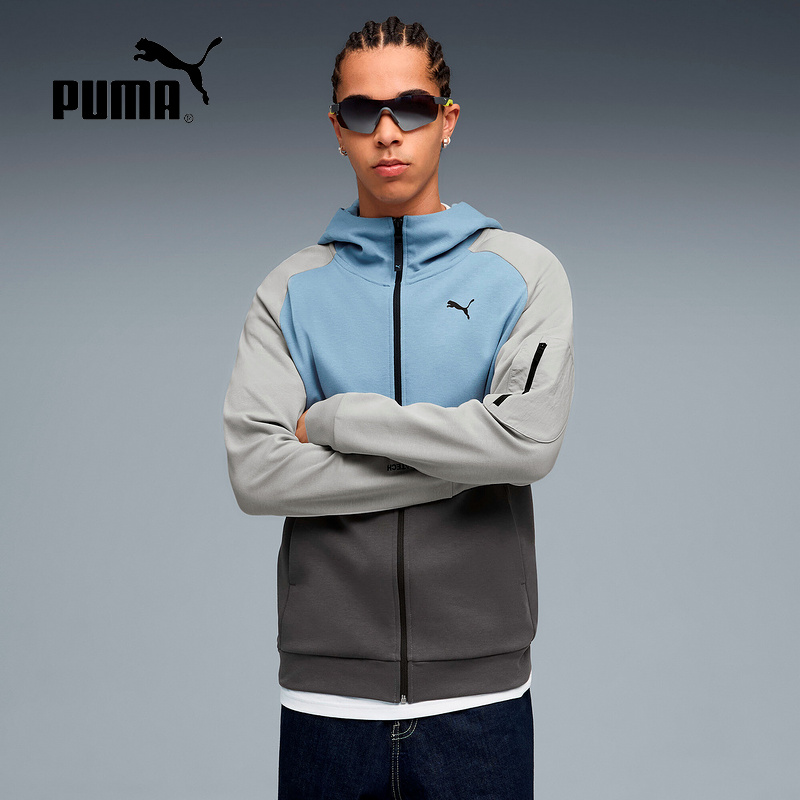 PUMA彪马连帽夹克2025秋男装运动服撞色健身针织外套 690962-34