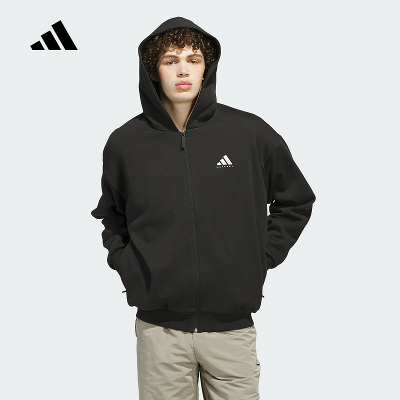 adidas阿迪达斯篮球运动连帽外套2025冬中性棉质针织夹克 KB3064