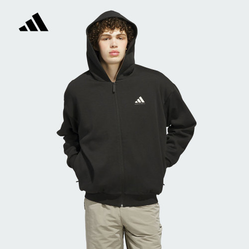 adidas阿迪达斯篮球运动连帽外套2025冬中性棉质针织夹克 KB3064