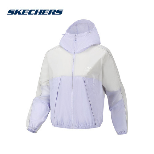 Skechers斯凯奇26夏季女士连帽短款梭织外套休闲运动上衣P226W048