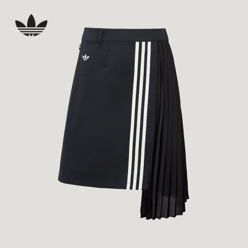 adidas阿迪达斯不对称百褶裙秋女三叶草斜纹布褶饰半身裙 LF2339
