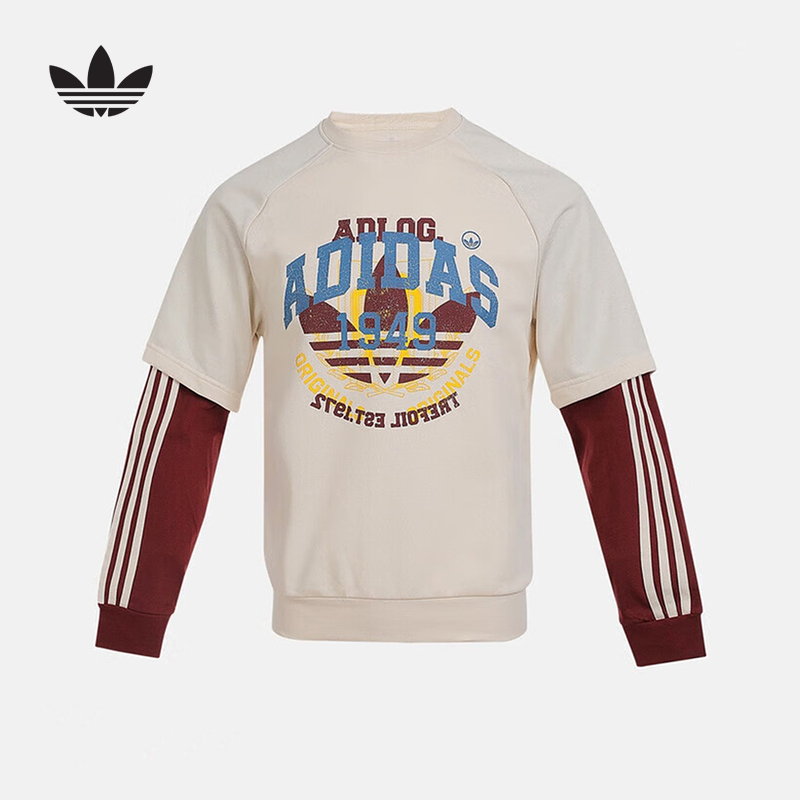 adidas阿迪达斯男女大童三叶草假两件上衣套头衫2025秋卫衣KG6622