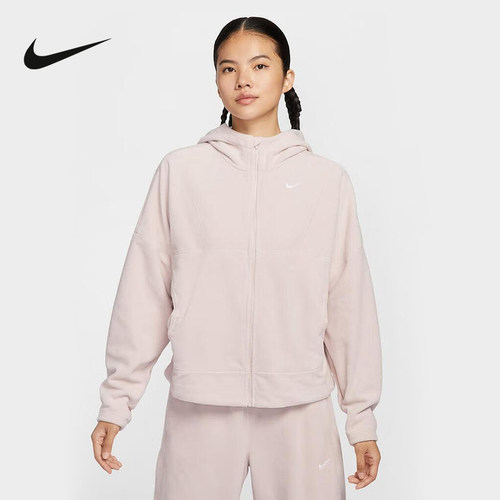 Nike耐克女子摇粒绒外套冬新款加绒保暖连帽衫粉色夹克HV3699-667