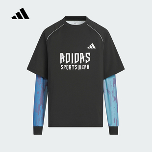 adidas阿迪达斯二合一长袖 KC2548 T恤2025秋男大童圆领速干上衣