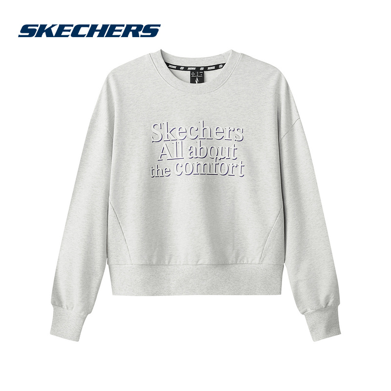 斯凯奇秋季女款新款圆领宽松针织舒适套头卫衣 L424W207/0248