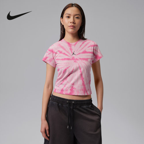 NIKE耐克女T恤26夏新款JORDAN粉白印花运动短袖针织衫IR0775-676