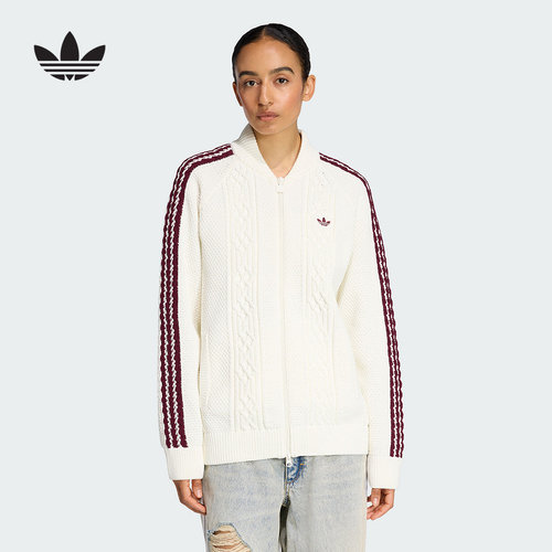 adidas阿迪达斯三叶草双拉链夹克25冬女TRACK TOP针织外套 KS7804