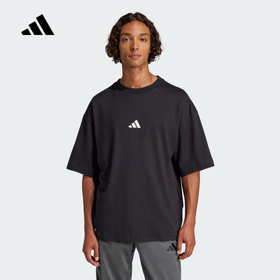 adidas阿迪达斯黑色半截袖百搭2025夏男休闲运动短袖T恤 JC5338