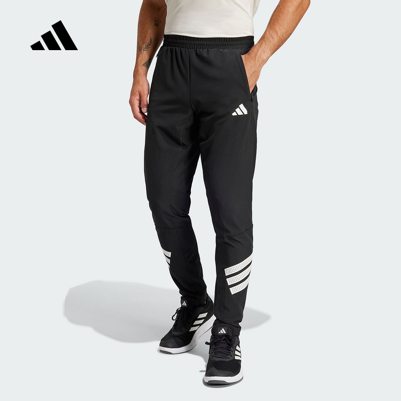 adidas阿迪达斯修身健身运动裤2025春男足球三条纹梭织长裤JC5230