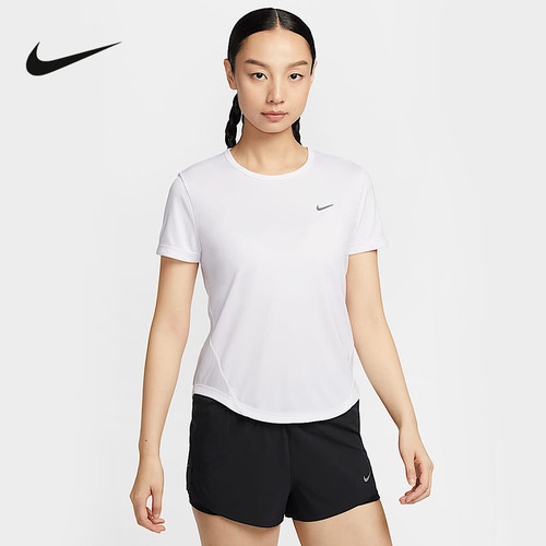 NIKE耐克Dri-FIT速干短袖跑步上衣2025春女短袖针织衫 HQ0649-100