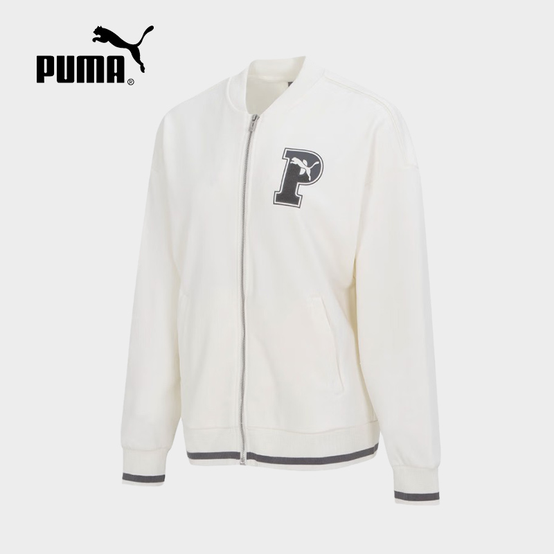 PUMA彪马白色夹克女新款运动服休闲宽松棒球服外套678719-65