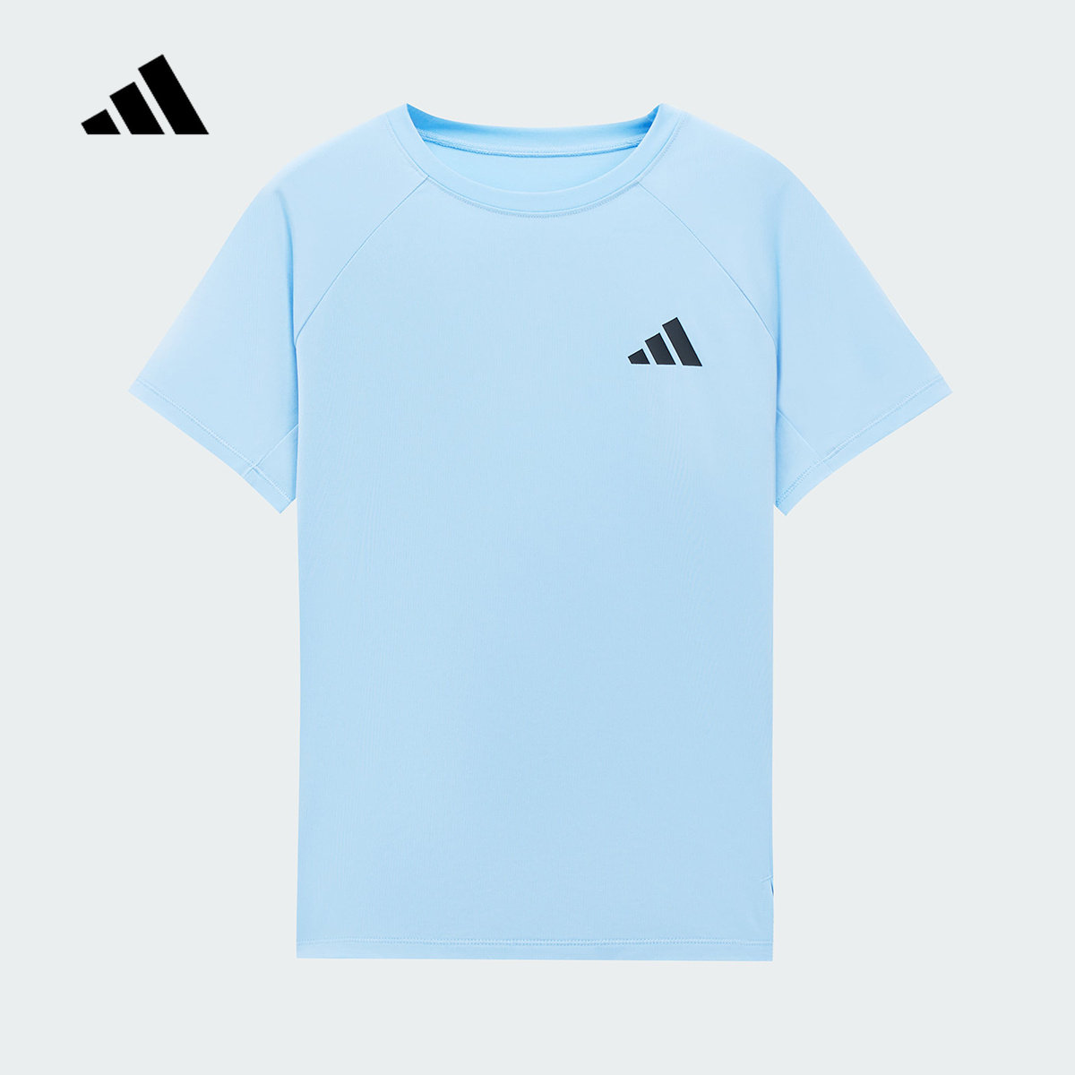 adidas阿迪达斯男大童速干健身运动半袖2025夏浅蓝色短袖 KG3136