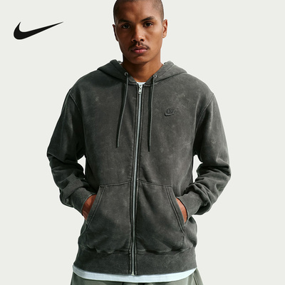 NIIE耐克男外套春新款复古做旧连帽衫刺绣加绒运动夹克IQ6422-060