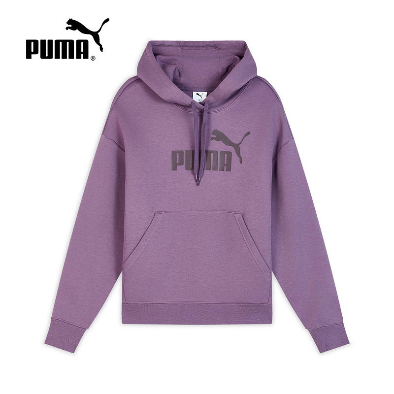 PUMA彪马大LOGO印花紫色连帽套头衫2025秋女针织卫衣 692903-89