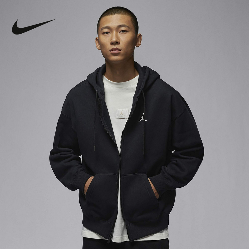Jordan耐克男子上衣OVERSIZE风加绒连帽衫开衫卫衣黑色IB7232-010
