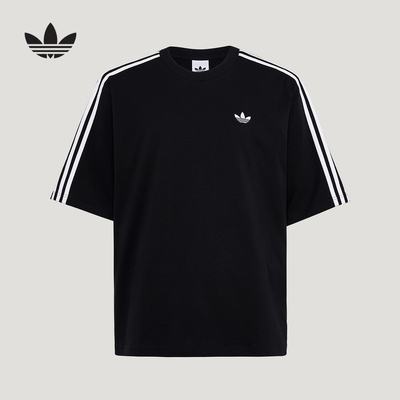 adidas阿迪达斯三叶草oversized半袖夏男女黑色棉质短袖T恤KG6331