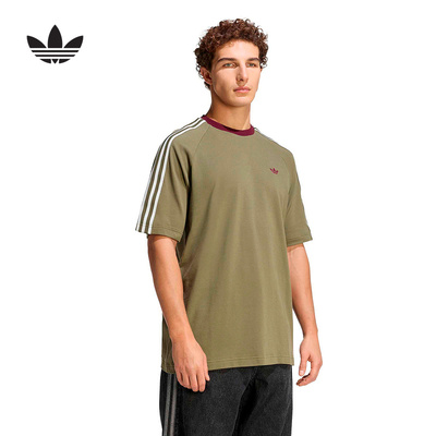 adidas阿迪达斯三叶草三条纹Britcore半袖2026春男短袖T恤 KV4446