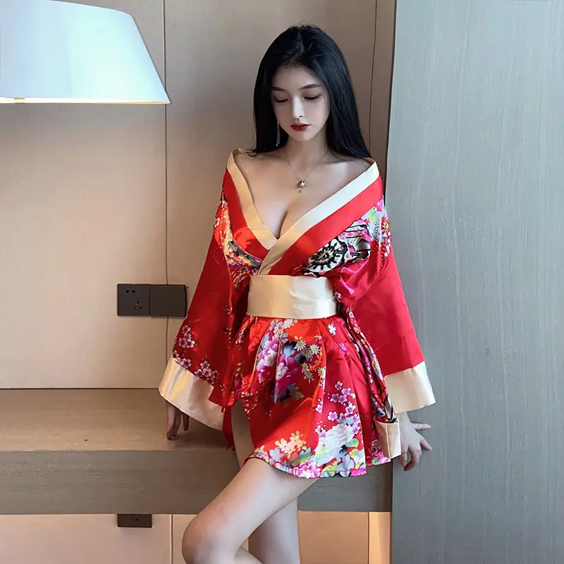 2025新款日式和服睡衣女夏季薄款开衫外穿系带改良旗袍连衣裙睡裙