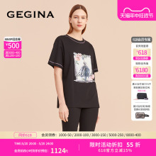 100%棉 T恤女全棉字母上衣商场同款 GEGINA吉吉娜纯棉印花短袖