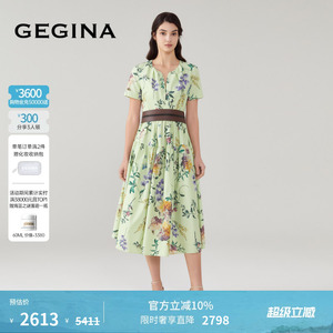 【棉】GEGINA吉吉娜春夏商场同款V领印花连衣裙收腰气质感裙子
