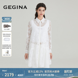 女外套中长款 白色镂空蕾丝衬衫 GEGINA吉吉娜春夏新品 百搭 蕾丝