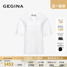 蕾丝纯棉T恤 GEGINA吉吉娜白色全棉刺绣绣花T恤泡泡袖 棉100%