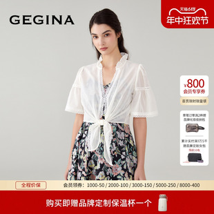 立领薄款 GEGINA吉吉娜春夏新品 蕾丝拼接百搭衬衣女 棉 小开衫