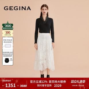 半身裙商场同款 GEGINA吉吉娜重工蕾丝半裙女士高腰中长款 蕾丝