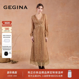 GEGINA吉吉娜2025秋冬季 两件套蕾丝提花连衣裙复古气质感裙子 新品