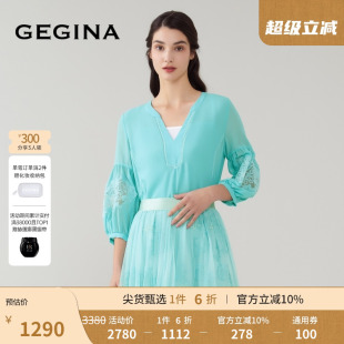 蕾丝 蕾丝拼接七分袖 GEGINA吉吉娜女装 大气上衣 雪纺衫 V领时尚