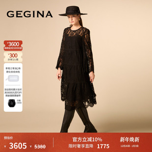 长裙子商场同款 GEGINA吉吉娜女装 镂空蕾丝连衣裙绣花高端精致法式