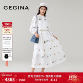 亚麻 GEGINA吉吉娜女装 春夏商场同款 长袖 收腰连衣裙气质长裙