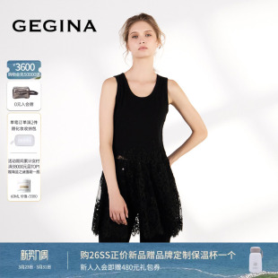 GEGINA吉吉娜2026早春新品中长蕾丝下摆T恤上衣叠穿百搭无袖背心