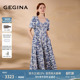 连衣裙优雅法式 U领印花短袖 度假裙子 新品 GEGINA吉吉娜春夏季