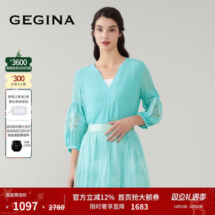 蕾丝 V领时尚 GEGINA吉吉娜女装 雪纺衫 大气上衣 蕾丝拼接七分袖